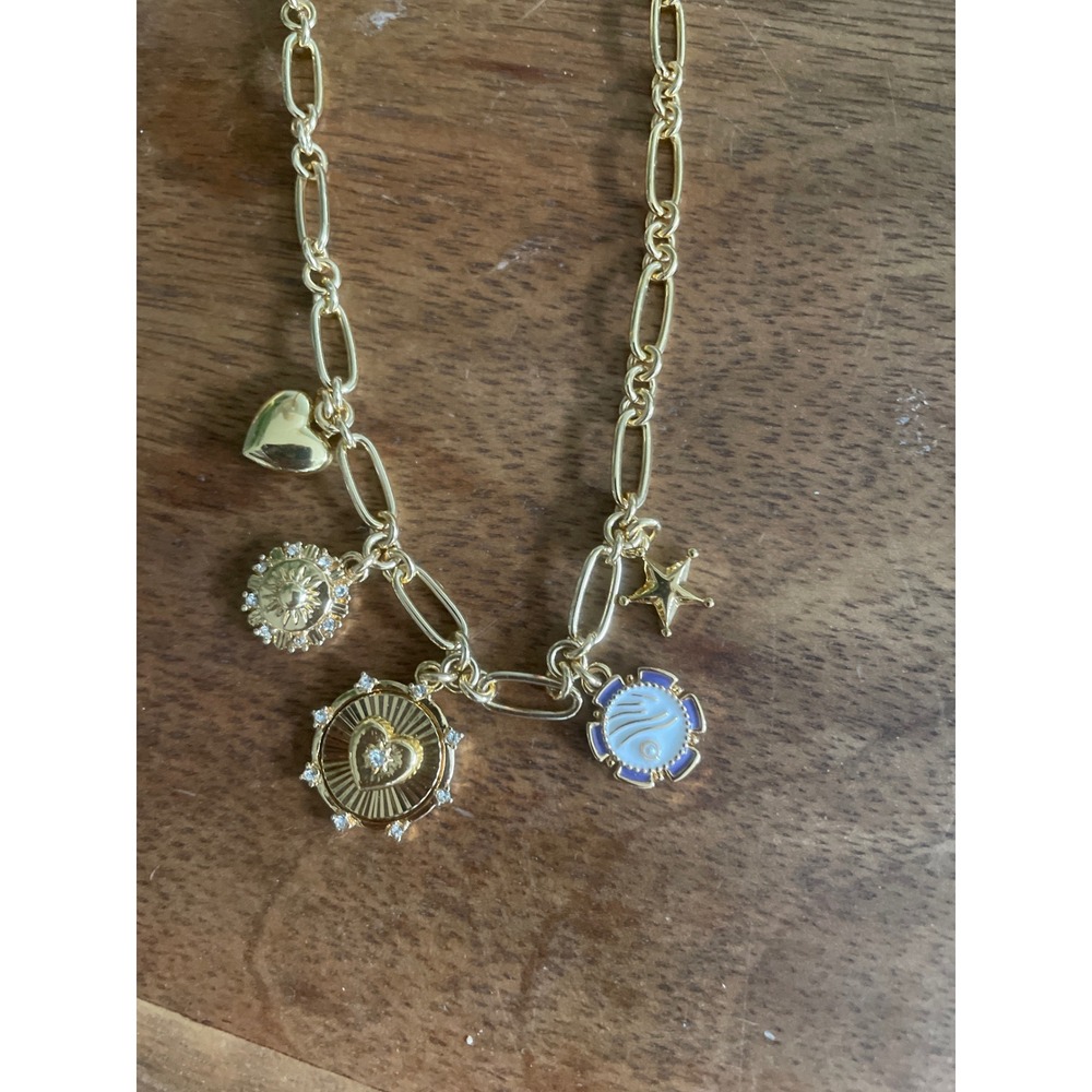 J.Crew Gold Tone Paperclip Chain Charm Necklace Celestial Heart Star CQ114 NEW - Picture 5 of 5